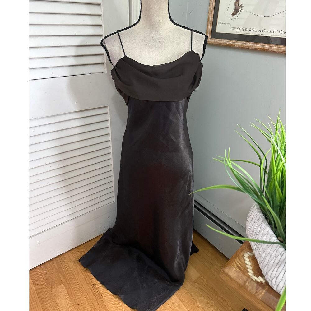 Vintage Betsy & Adam Dress 12P Brown Shimmer Gown Retro Y2K Minimalist Hoco Glam